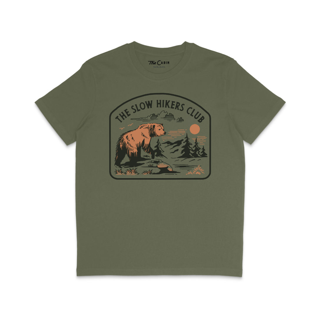 The Slow Bear Tee in Olive - Front Print