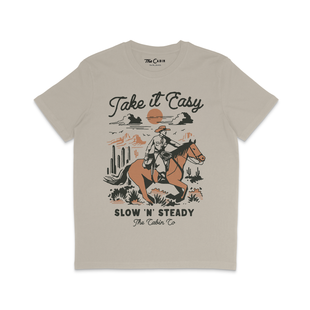 The Take it Easy Tee in Stone - Front Print