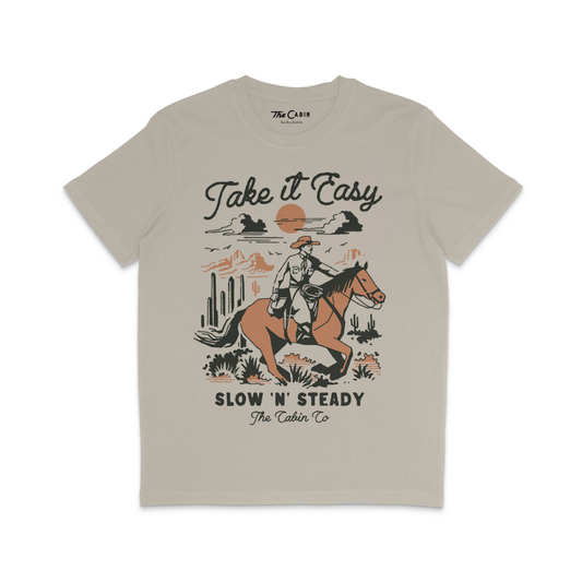 The Take it Easy Tee in Stone - Front Print